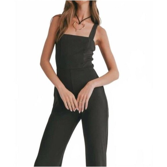 NWT Sage The Label Icon Square Neck Jumpsuit Black Straight Leg Size Small - Picture 10 of 11